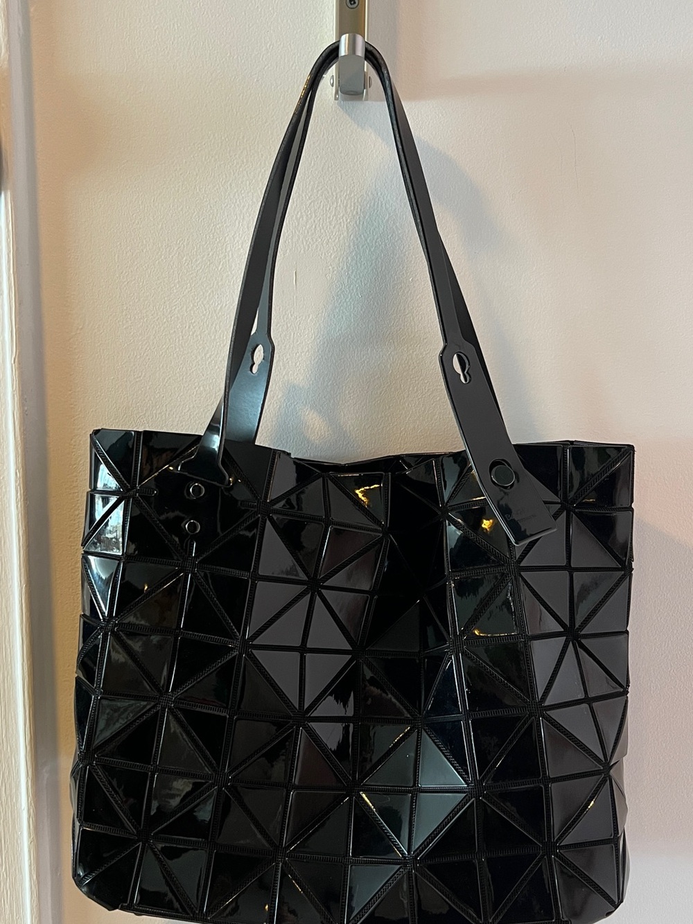 Issey Miyake Black Patent Geometric Tote Bag